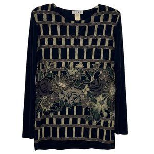 Vintage CINQ Top Size S Dressy Pullover Long Sleeve Stretch Floral